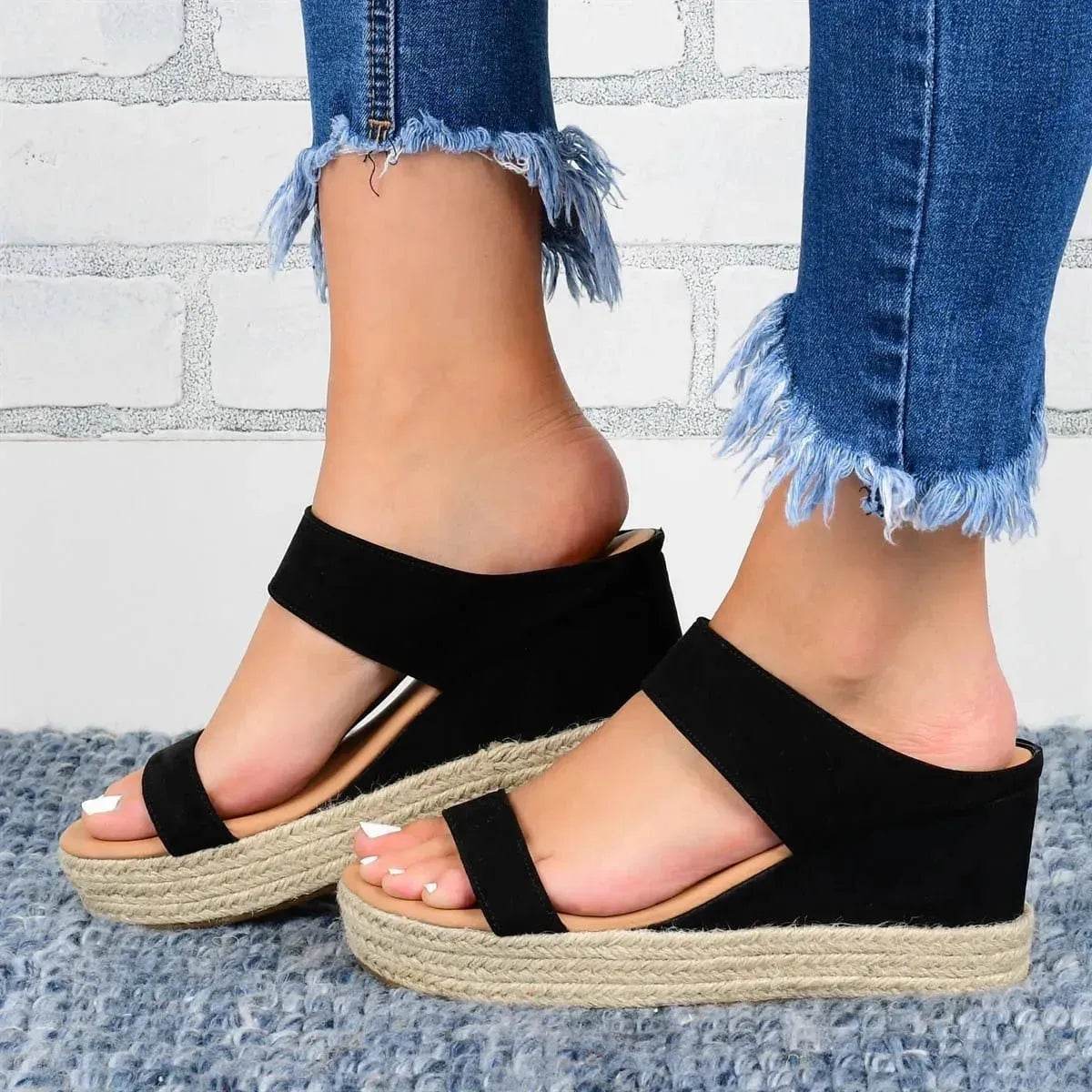 Casual High Wedge heel Slide on Slippers for women - www.Shopthatapp.com