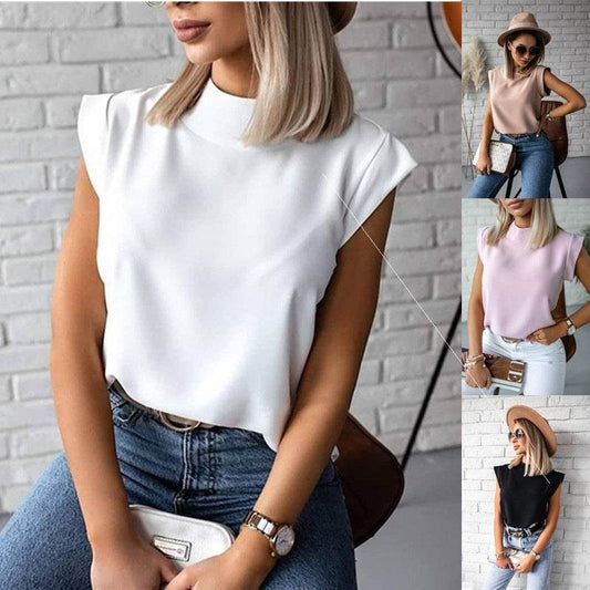 Summer Simple Stand Collar Printed Ladies Shirt Tops Women - www.Shopthatapp.com