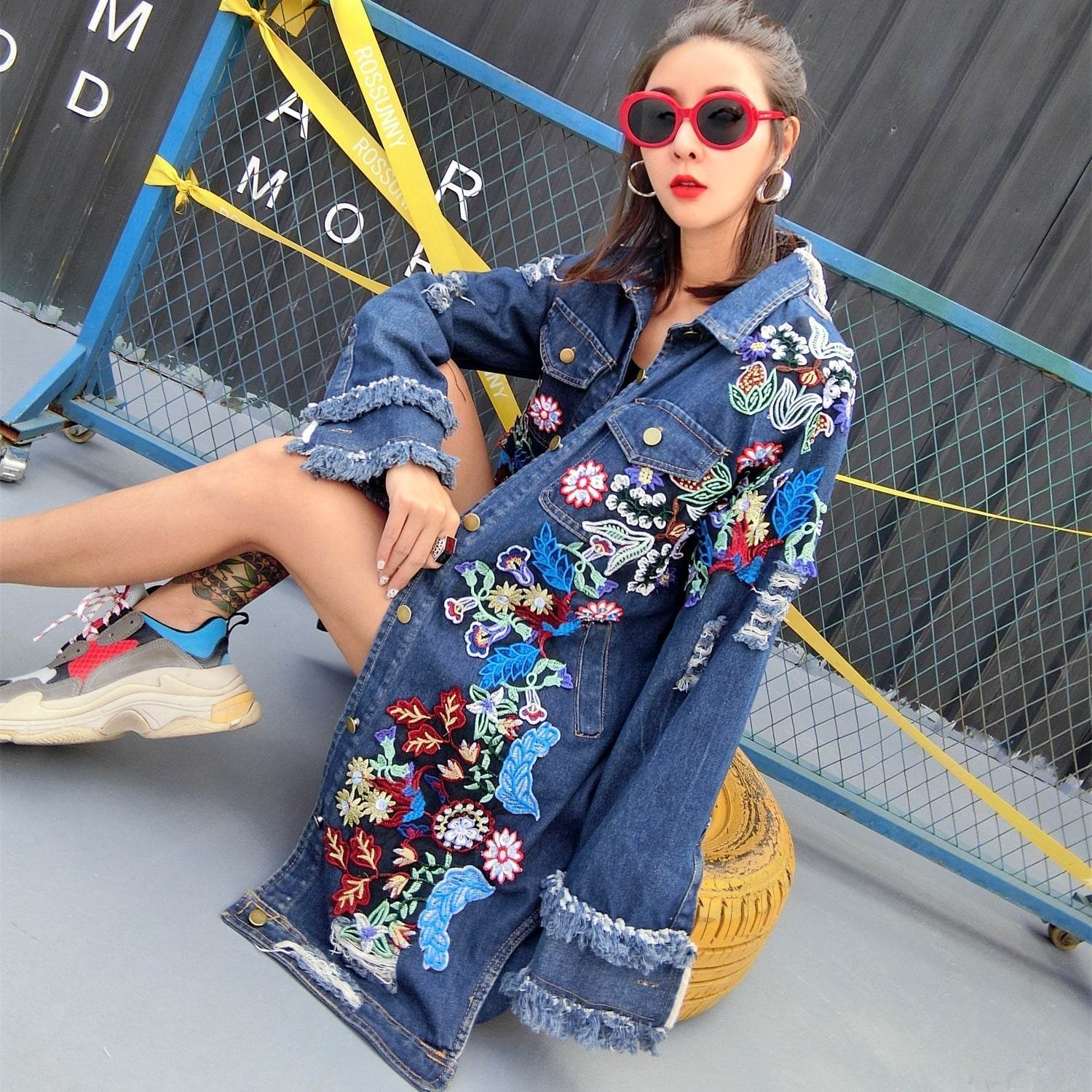 Fashion Loose Mid length Long Sleeved Denim Jacket Women - www.Shopthatapp.com