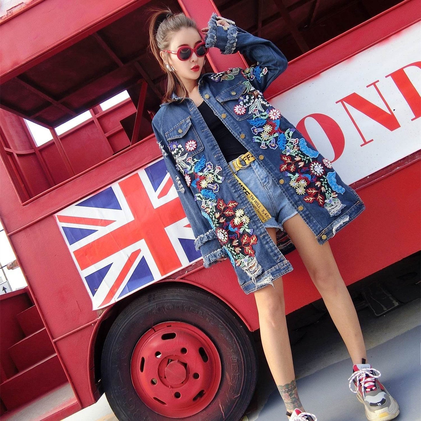 Fashion Loose Mid length Long Sleeved Denim Jacket Women - www.Shopthatapp.com
