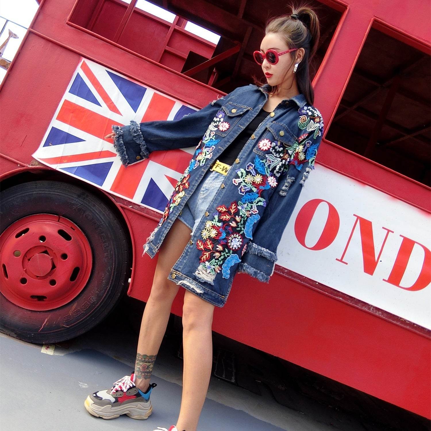 Fashion Loose Mid length Long Sleeved Denim Jacket Women - www.Shopthatapp.com
