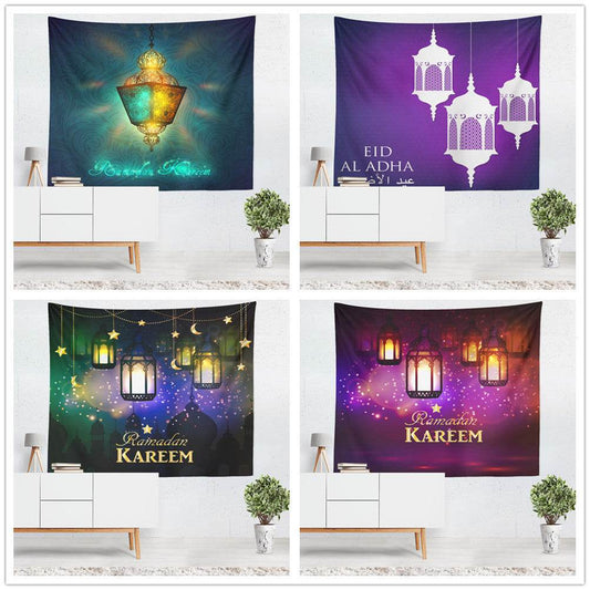 Colorful Lantern Living Room Bedroom Ramadan Tapestry Eid Mubarak Wall Carpet Mural - www.Shopthatapp.com