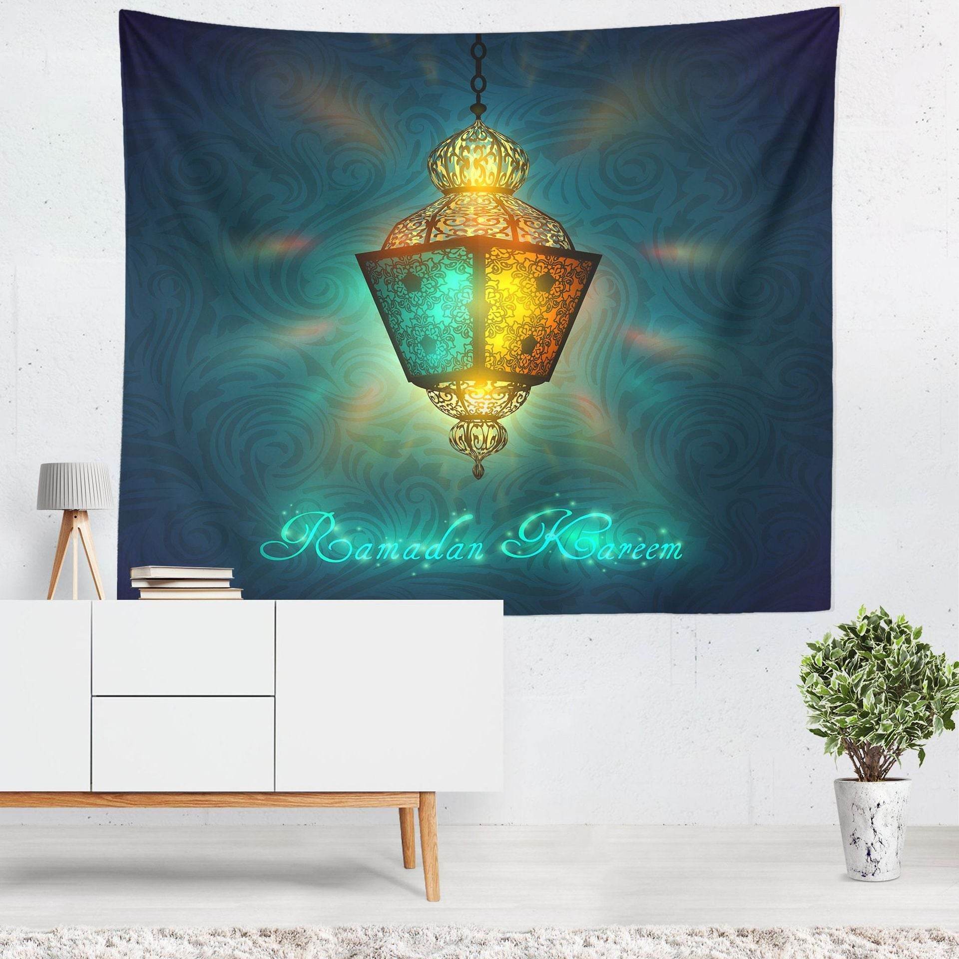 Colorful Lantern Living Room Bedroom Ramadan Tapestry Eid Mubarak Wall Carpet Mural - www.Shopthatapp.com