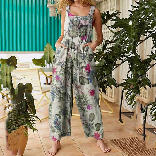 Casual Summer Cotton Floral Sleeveless loose Jumpsuit - www.Shopthatapp.com