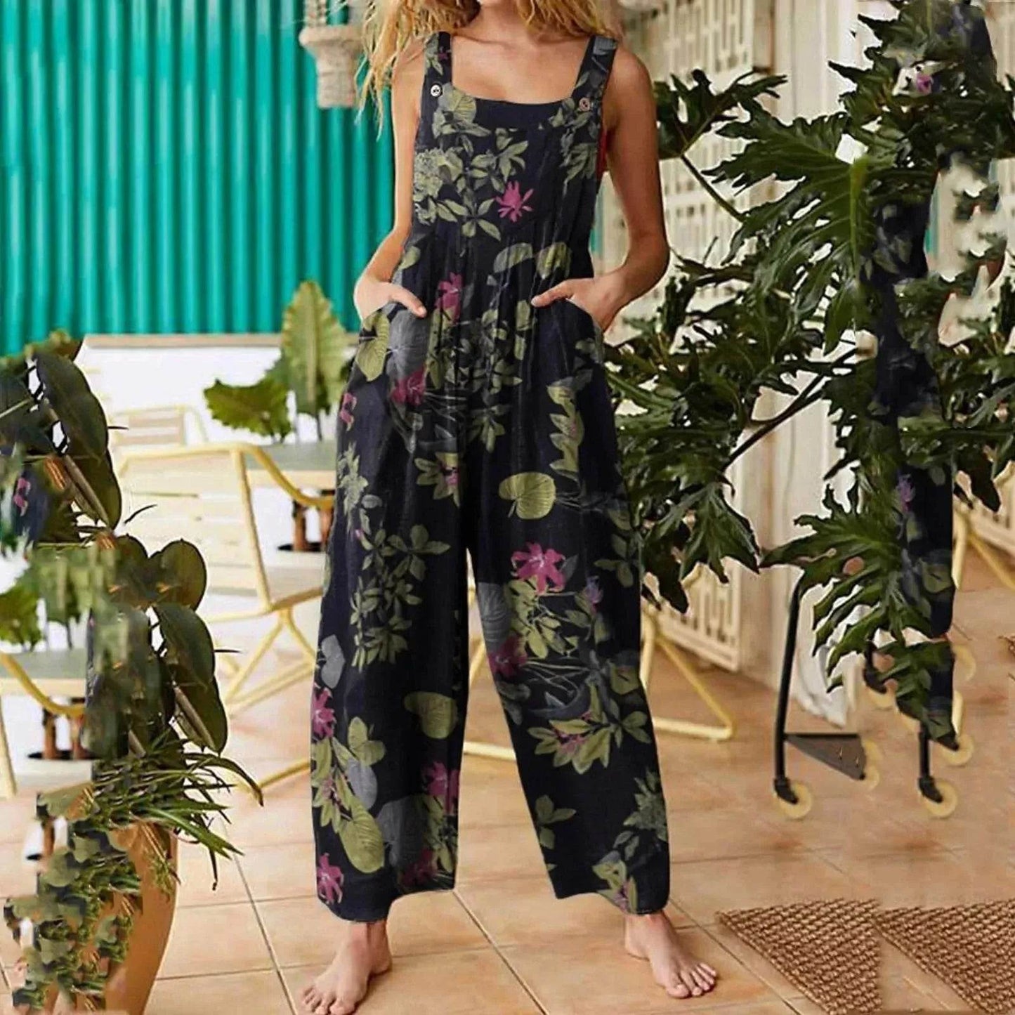 Casual Summer Cotton Floral Sleeveless loose Jumpsuit - www.Shopthatapp.com