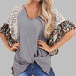 Leopard Patchwork Women Loose V-neck Tops Tee Batwing Sleeve Top Women Summer Short Sleeve - www.Shopthatapp.com