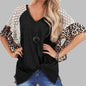 Leopard Patchwork Women Loose V-neck Tops Tee Batwing Sleeve Top Women Summer Short Sleeve - www.Shopthatapp.com