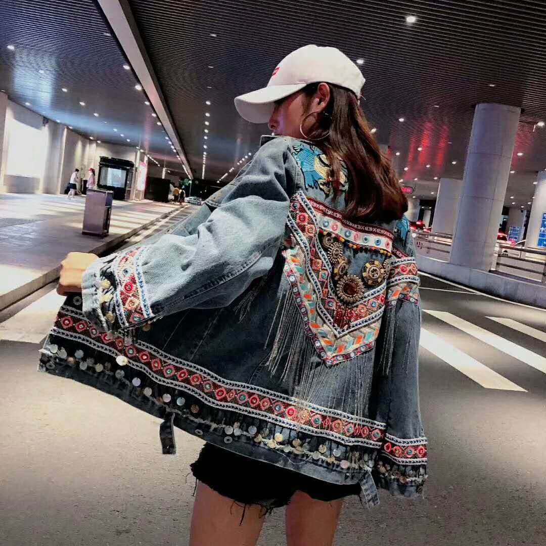 Heavy Industry Flower Embroidery Beaded Sequins Retro Fashion Long-sleeved Denim Jacket Women - www.Shopthatapp.com