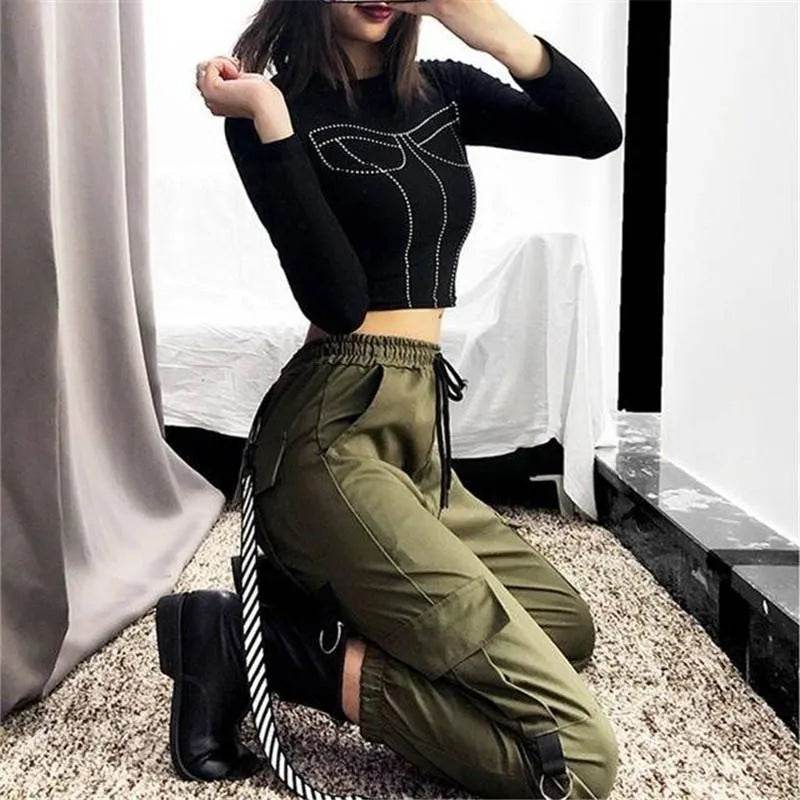 Streetwear Cargo Pants for Women black Jogger Trousers - www.Shopthatapp.com