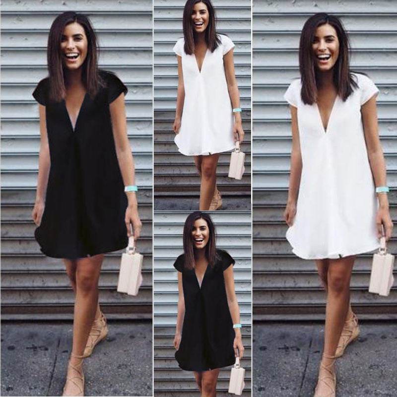 Women Casual summer day dresses V Neck summer mini dress - www.Shopthatapp.com