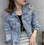 Europe Station New Shoulder Rivet Denim Jacket Women s Short Slim Jacket Three Dimensional Flower Top - www.Shopthatapp.com
