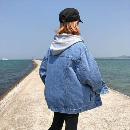 Casual Plain Oversized Hoodie Denim Jacket Unisex