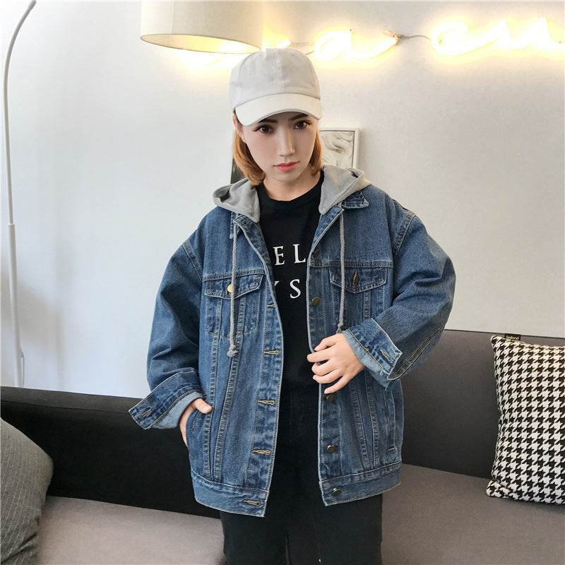 Casual Plain Oversized Hoodie Denim Jacket Unisex