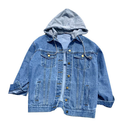Casual Plain Oversized Hoodie Denim Jacket Unisex