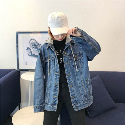 Casual Plain Oversized Hoodie Denim Jacket Unisex