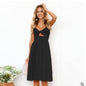 Women Summer cocktail dresses Spaghetti strap Midi Vacation Resort Sundress - www.Shopthatapp.com