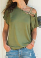 Women Skew Neck Summer Irregular Criss Cross Short Sleeves Sexy Off Shoulder Solid Tops Blusa Femme One Shoulder  Blouse - www.Shopthatapp.com