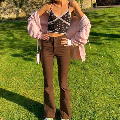 Brown High Waist Stretch Bootcut Jeans Women Casual Pants - www.Shopthatapp.com