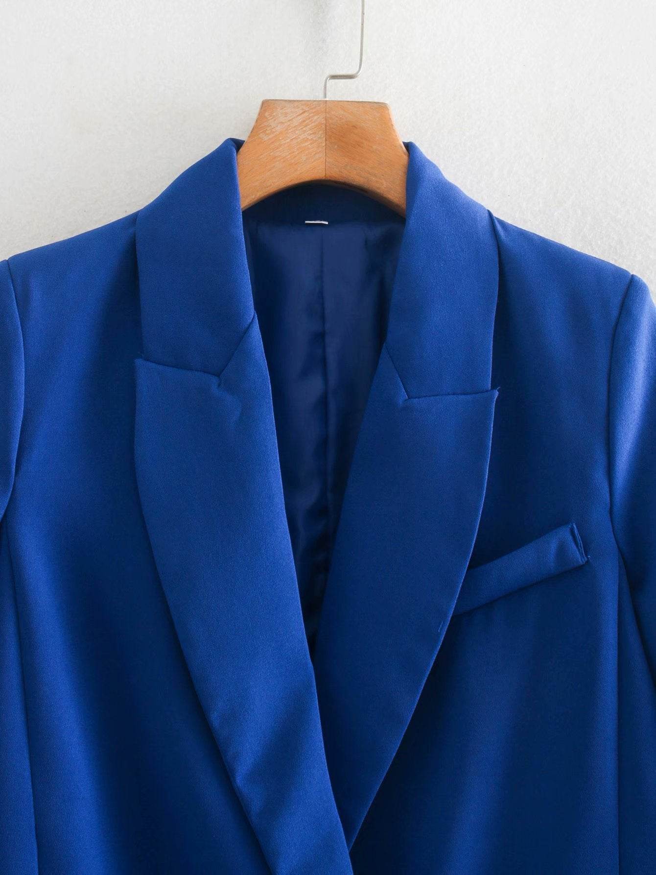 ZA Women Fashion Office Wear One Button Blazer Coat Vintage Long Sleeve Pockets Female Outerwear Chic Tops - www.Shopthatapp.com