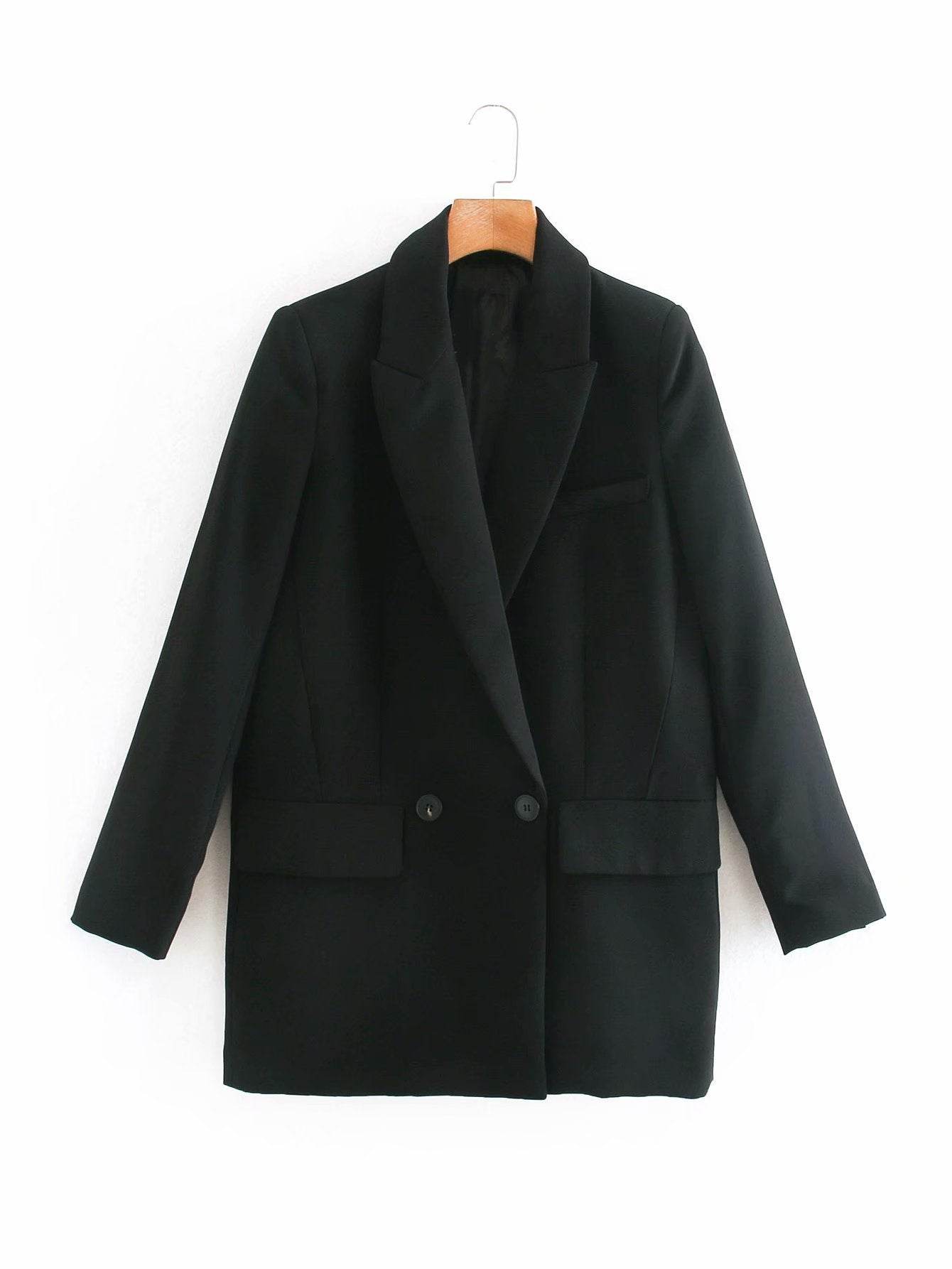 ZA Women Fashion Office Wear One Button Blazer Coat Vintage Long Sleeve Pockets Female Outerwear Chic Tops - www.Shopthatapp.com