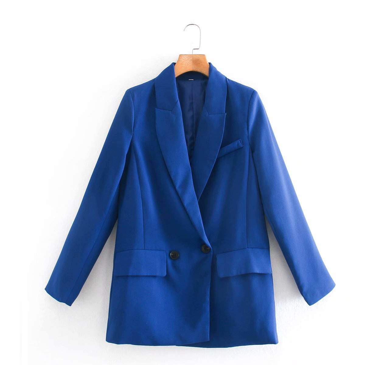 ZA Women Fashion Office Wear One Button Blazer Coat Vintage Long Sleeve Pockets Female Outerwear Chic Tops - www.Shopthatapp.com