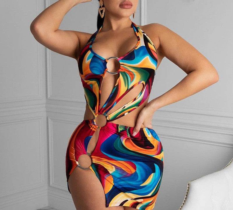 Adogirl Summer Hollow Out Halter Dress Sexy Backless Women Multicolor Evening Party Club Beach Wear Skinny Mini Dresses Vestido - www.Shopthatapp.com