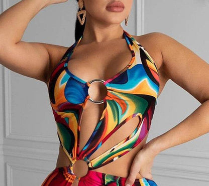 Adogirl Summer Hollow Out Halter Dress Sexy Backless Women Multicolor Evening Party Club Beach Wear Skinny Mini Dresses Vestido - www.Shopthatapp.com