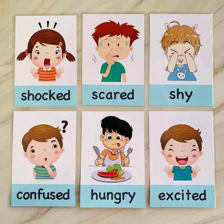 14 pcs Kids Learning Emotions Cognitive Flash Cards - www.Shopthatapp.com