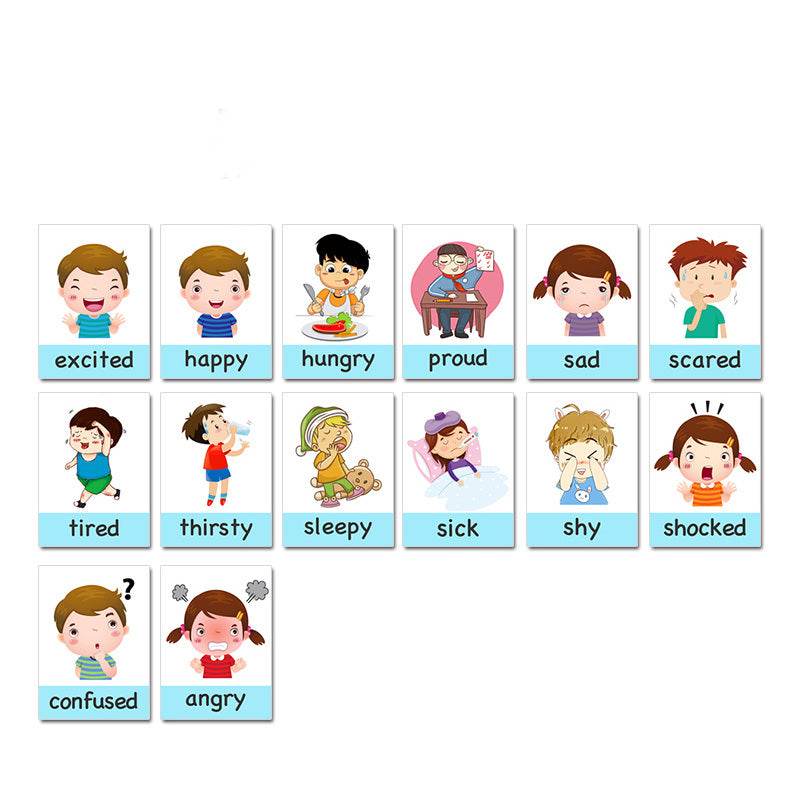 14 pcs Kids Learning Emotions Cognitive Flash Cards - www.Shopthatapp.com