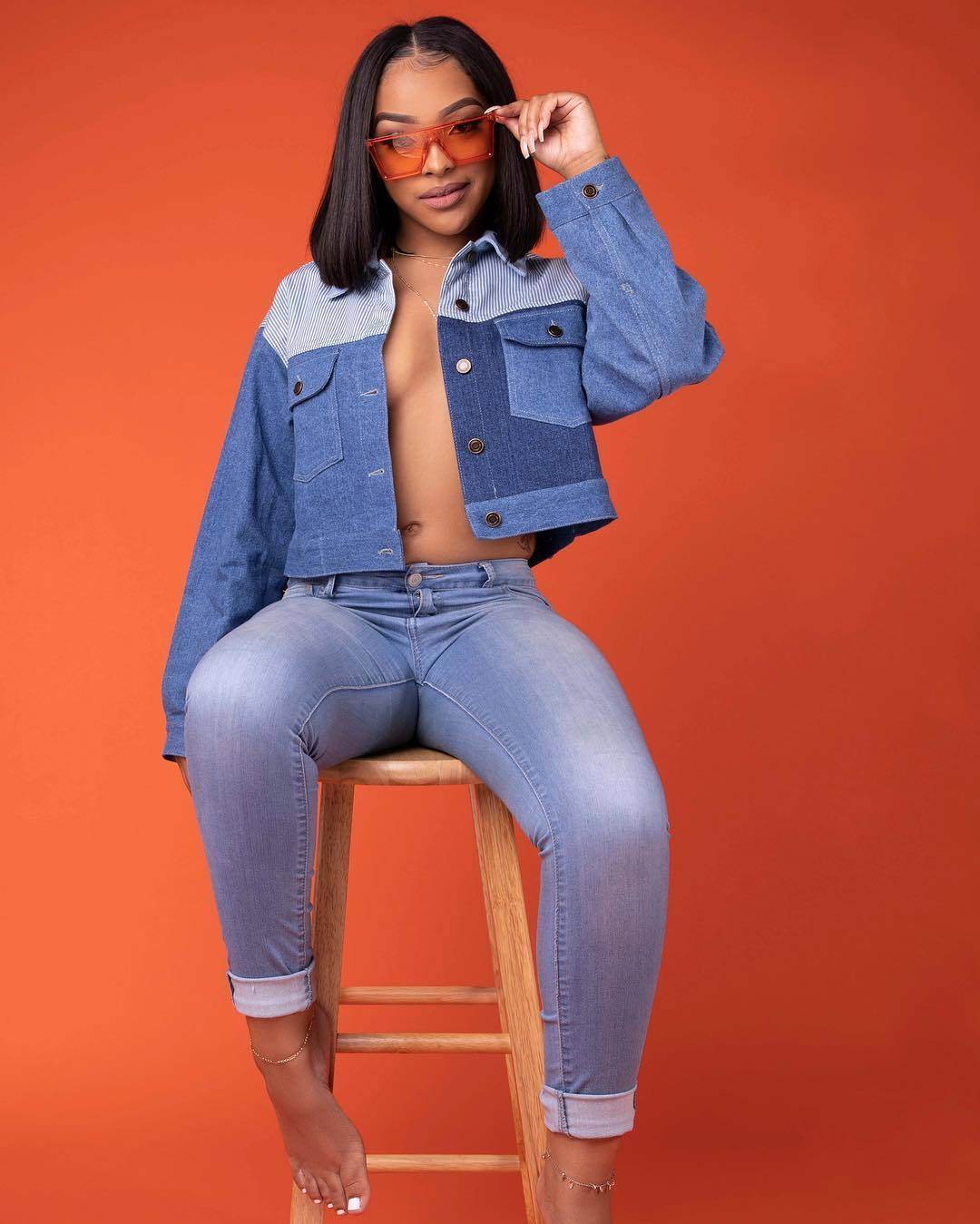 Oversized Denim Jacket – Color Matching Cotton Lapel - www.Shopthatapp.com