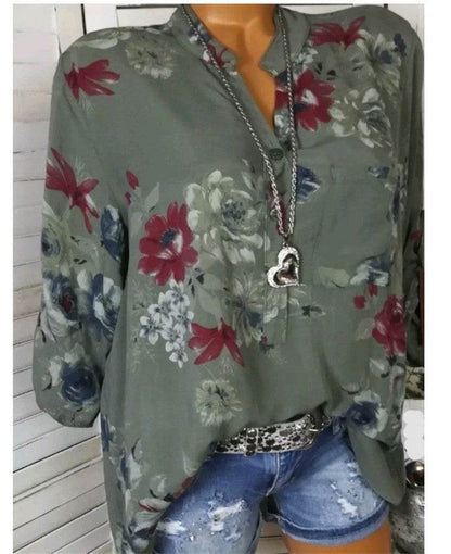 5XL Plus Size Summer Tops Women Blouses Long Sleeve Print Stand Collar Button Blouse Pullover Womens Clothing  Blusa - www.Shopthatapp.com