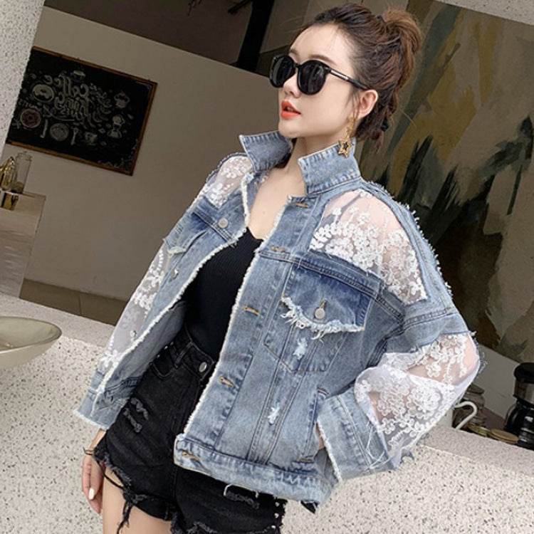 Denim Short Jacket Women Trendy Fashion Casual Lace Stitching Loose Sun Protection Clothing - www.Shopthatapp.com