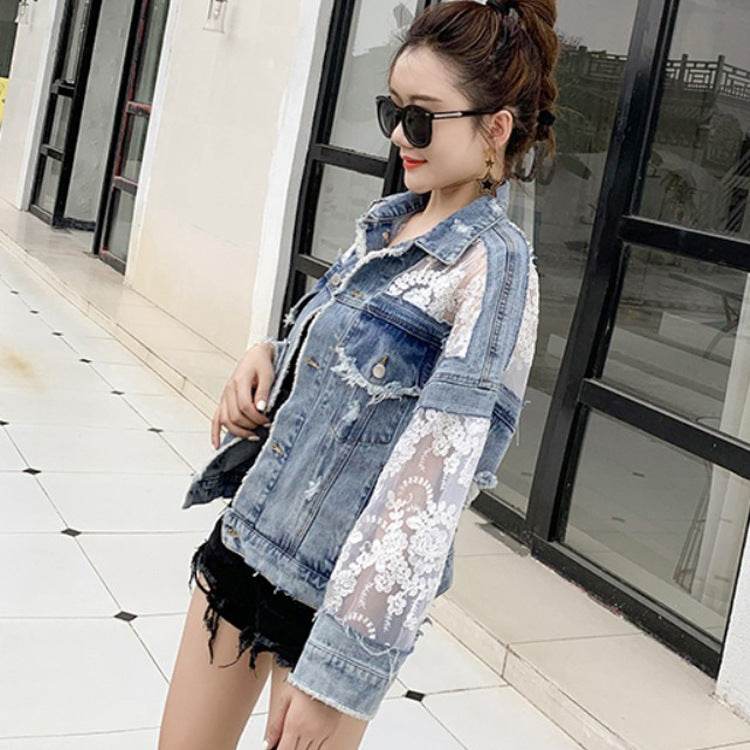 Denim Short Jacket Women Trendy Fashion Casual Lace Stitching Loose Sun Protection Clothing - www.Shopthatapp.com