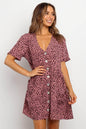 Casual Summer dresses Women Spring Mini short sleeve button down dot printed loose Dress - www.Shopthatapp.com