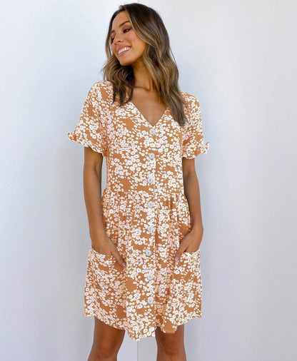 Casual Summer dresses Women Spring Mini short sleeve button down dot printed loose Dress - www.Shopthatapp.com