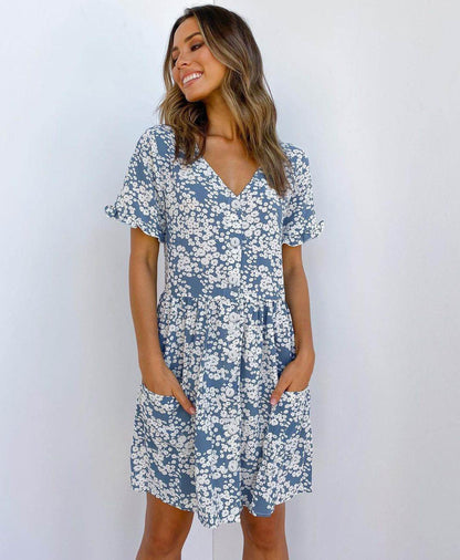 Casual Summer dresses Women Spring Mini short sleeve button down dot printed loose Dress - www.Shopthatapp.com