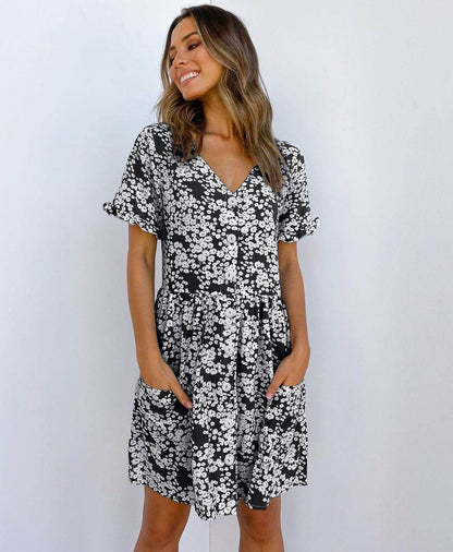Casual Summer dresses Women Spring Mini short sleeve button down dot printed loose Dress - www.Shopthatapp.com
