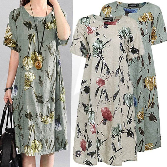 Bohemian Summer Print Loose Floral Dress For Women mum Dresses - www.Shopthatapp.com