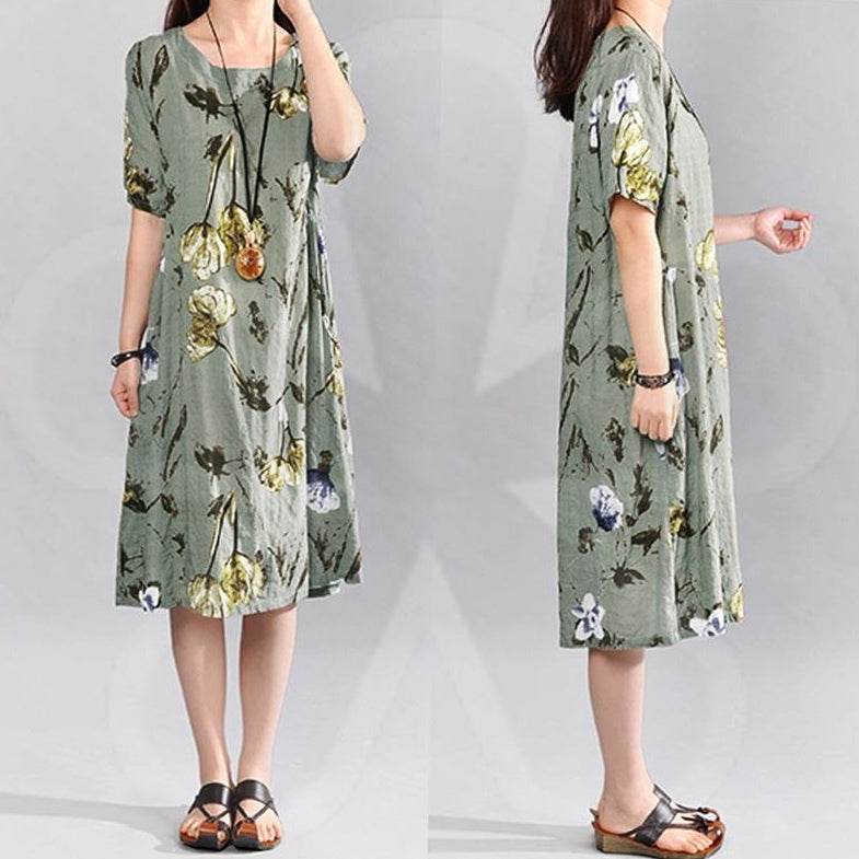 Bohemian Summer Print Loose Floral Dress For Women mum Dresses - www.Shopthatapp.com