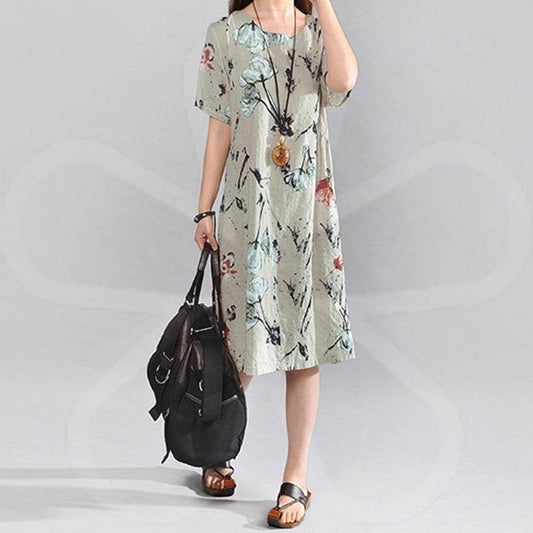 Bohemian Summer Print Loose Floral Dress For Women mum Dresses - www.Shopthatapp.com