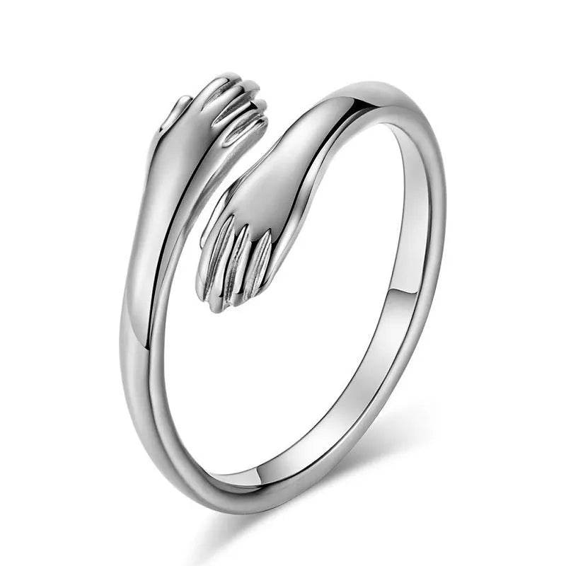 Alloy Simple Hands Hug Ring Opening Adjustable Jewelry - www.Shopthatapp.com