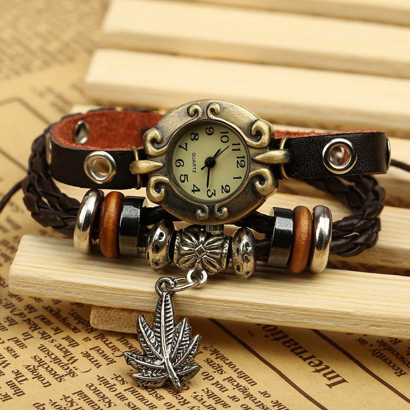 Factory Direct Genuine Leather Bracelet Watch Retro Leather Bracelet Watch Beaded Bracelet Yiwu Wholesale Jewelry - www.Shopthatapp.com