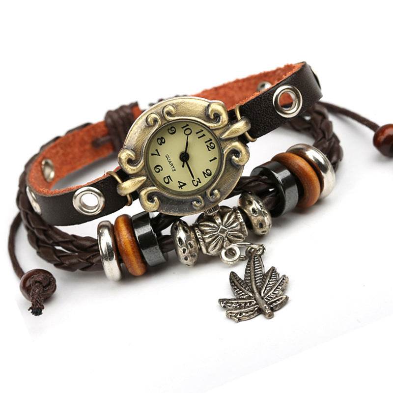 Factory Direct Genuine Leather Bracelet Watch Retro Leather Bracelet Watch Beaded Bracelet Yiwu Wholesale Jewelry - www.Shopthatapp.com