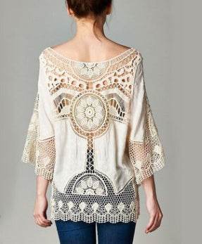 Jastie Bohemian Hollow Out Beach Cover Up Blouse Beach Shirt Women Crochet Lace Top Blusas mujer de moda Summer Tops - www.Shopthatapp.com