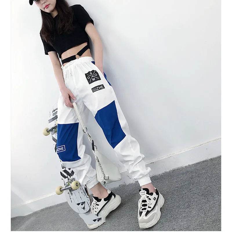 High Waist Letter Spliced Cargo Pants Women Loose Harajuku - www.Shopthatapp.com