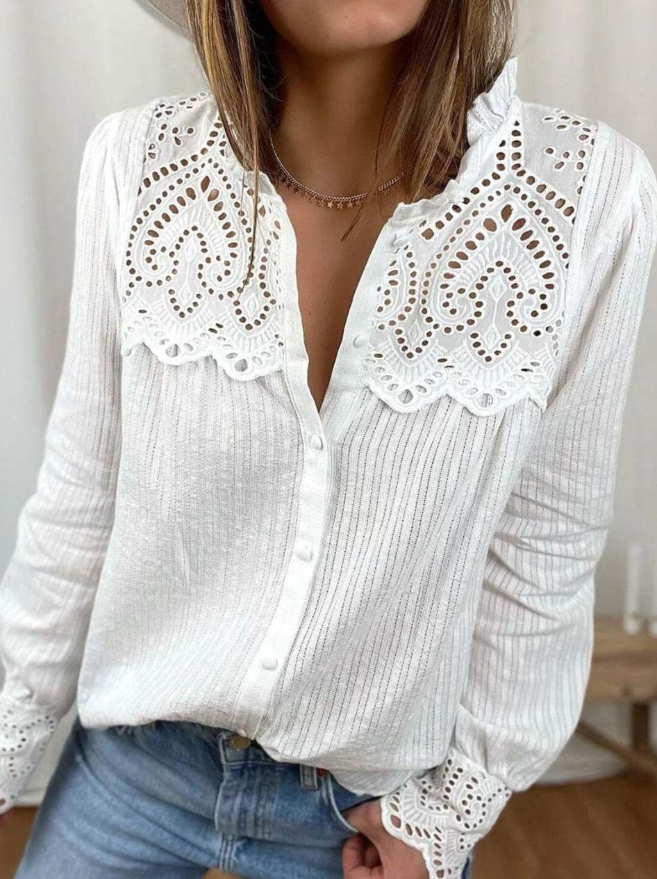Women's Casual Summer Long sleeve Lace Stitching Shirt top Women - www.Shopthatapp.com