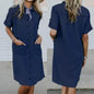 Women's Solid Color Casual Denim Short Sleeve Pocket loose Denim Dress - www.Shopthatapp.com