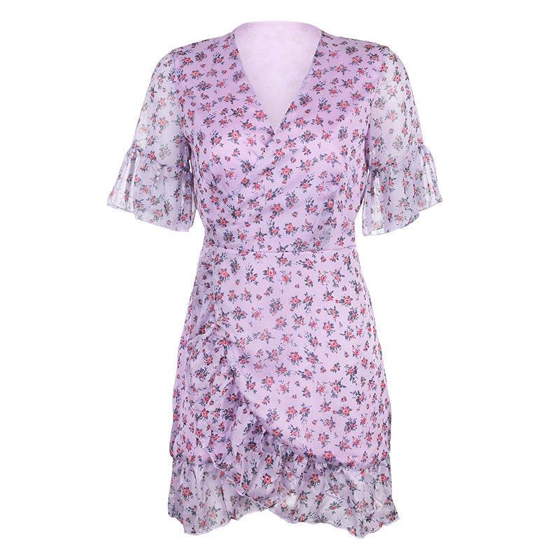 Casual Women Summer Boho Dress V-neck Mini Wrap dress chiffon - www.Shopthatapp.com
