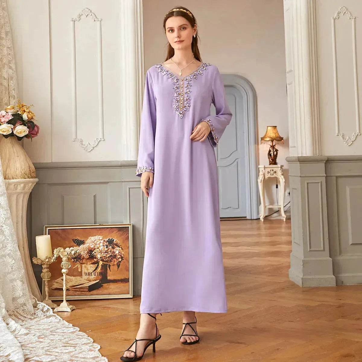 Casual Light Purple Heavy Industry Rhinestone Phnom Penh Robe Middle East Turkey Dress - www.Shopthatapp.com