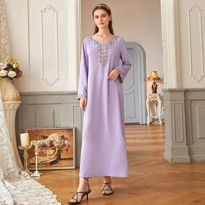 Casual Light Purple Heavy Industry Rhinestone Phnom Penh Robe Middle East Turkey Dress - www.Shopthatapp.com